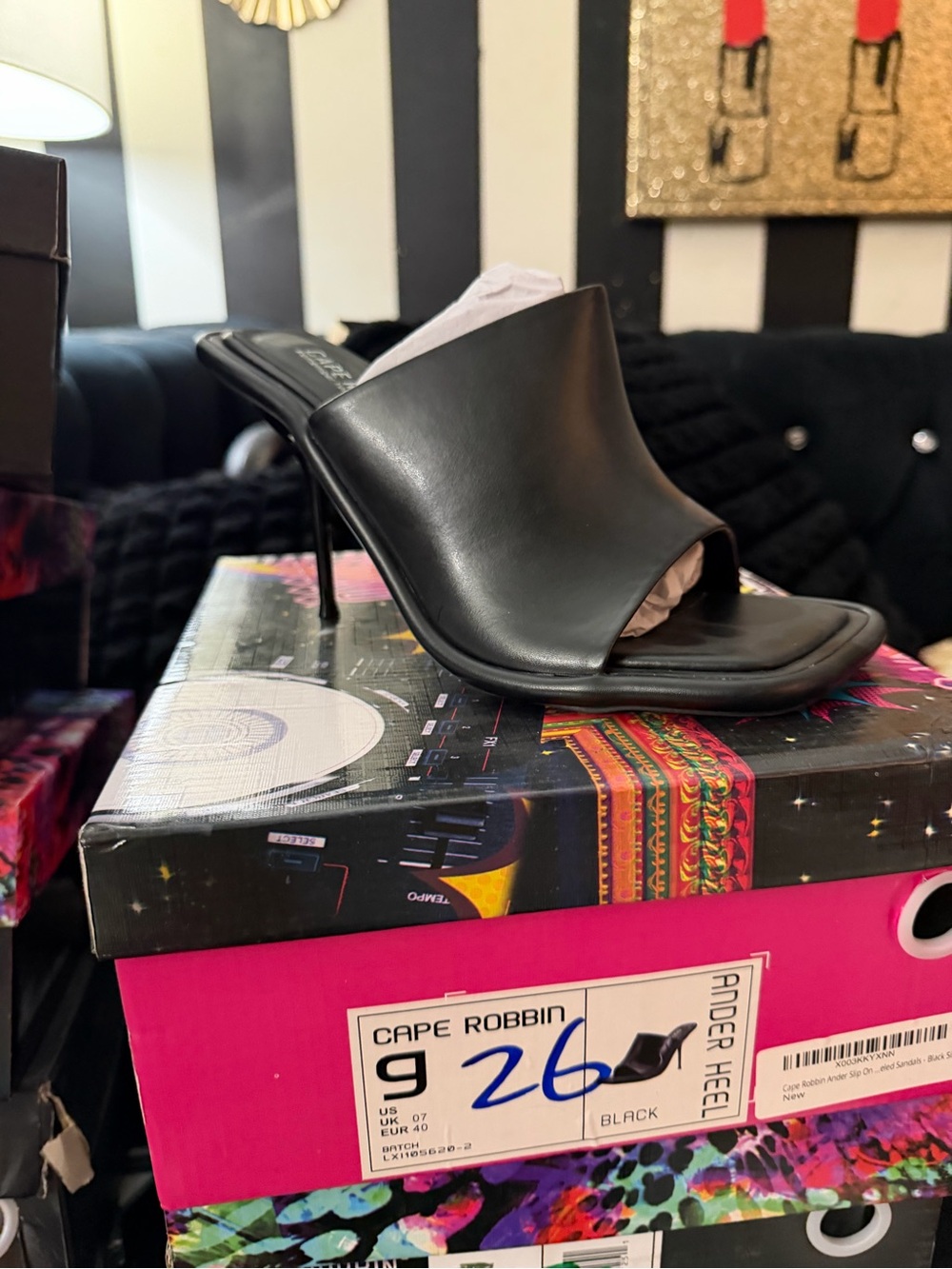 Cape Robbin Black Open-Toe Stiletto Mule